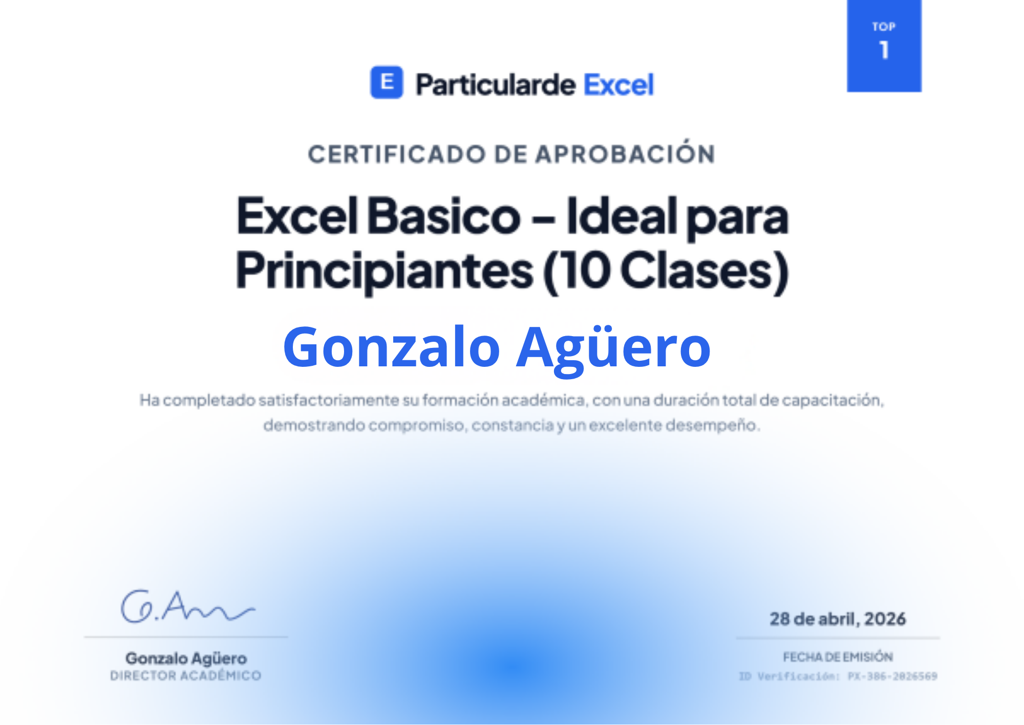 Certificado Particular de Excel